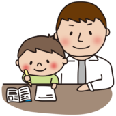 勉強する息子と見守るパパ
