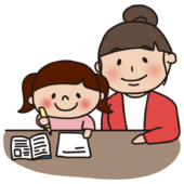 勉強する娘と見守るママ