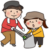 ゴミ拾いをする母と娘