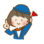 旗を振って指をさすゆるくて可愛いバスガイド