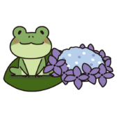 青い紫陽花と蛙