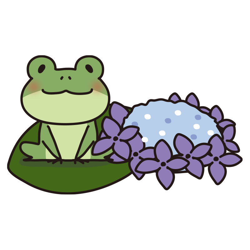 青い紫陽花と蛙