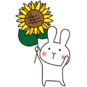 ヒマワリを持っている白いうさぎ