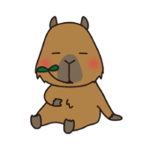 葉っぱをくわえてボケーっとするカピバラ