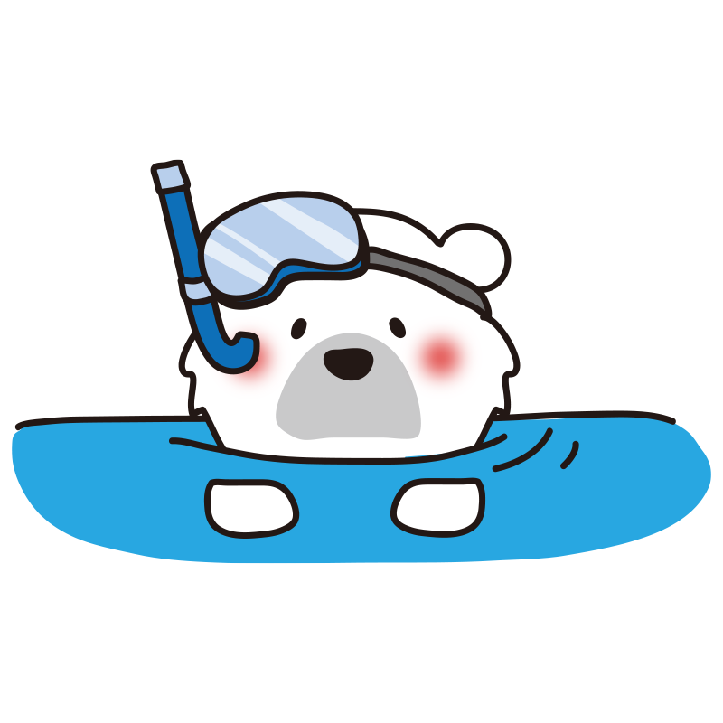 シュノーケルを付けて泳いでいる白クマ