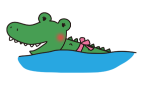 泳ぐお母さんワニ