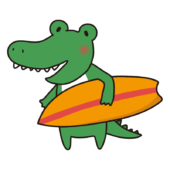 サーフボードを持っているワニ