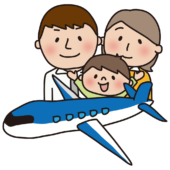 飛行機で旅行する家族1