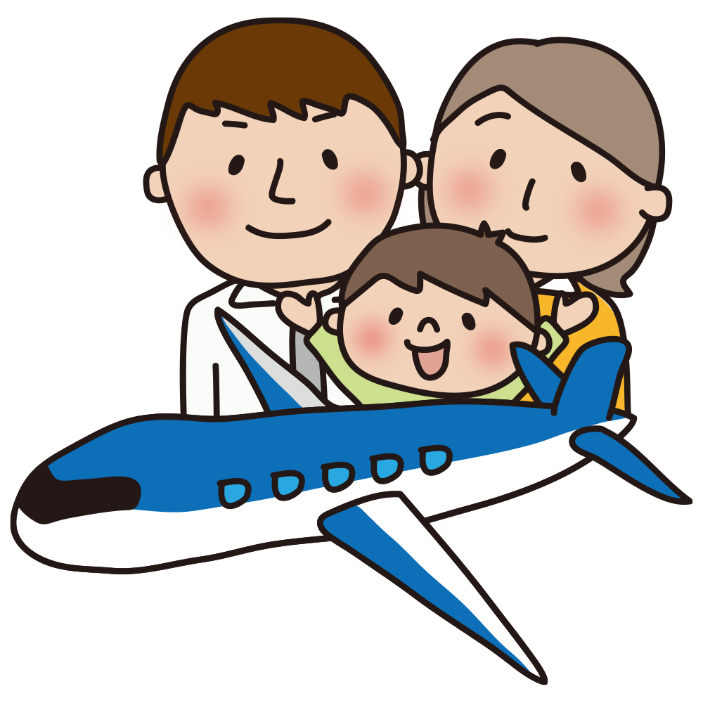 飛行機で旅行する家族1
