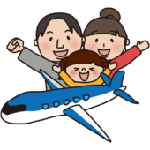 飛行機で旅行する家族2