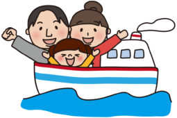 船で旅行する家族2