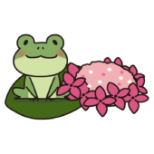 ピンクの紫陽花と蛙