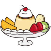 お皿に乗ったプリンアラモード