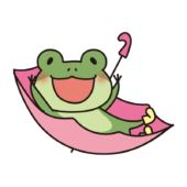 傘の中に入って遊んでいる蛙