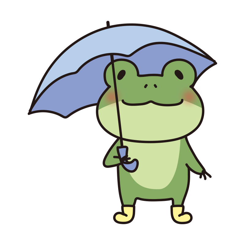 長靴を履いて傘を差している蛙