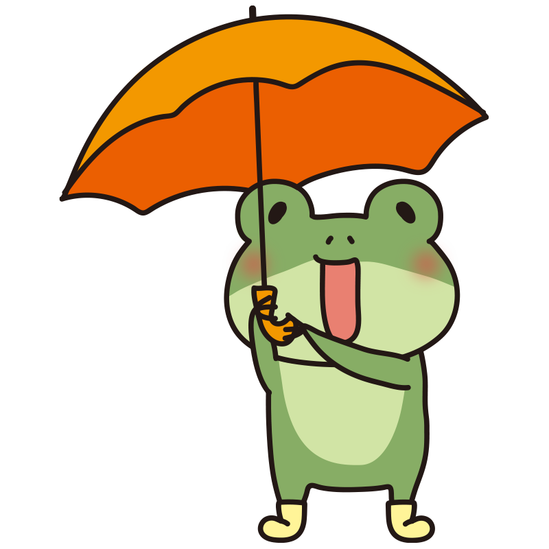 長靴を履いて傘を上にあげている蛙