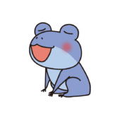 横を向いて歌っている蛙（青）