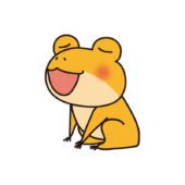 横を向いて歌っている蛙（黄色）