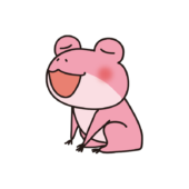 横を向いて歌っている蛙（ピンク）