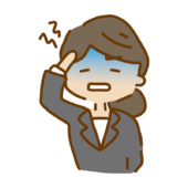 頭を抱えるゆるくて可愛いスーツの女性