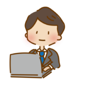 パソコン作業をするゆるくて可愛いスーツの男性