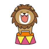 サーカスで台に乗って吠えるライオン