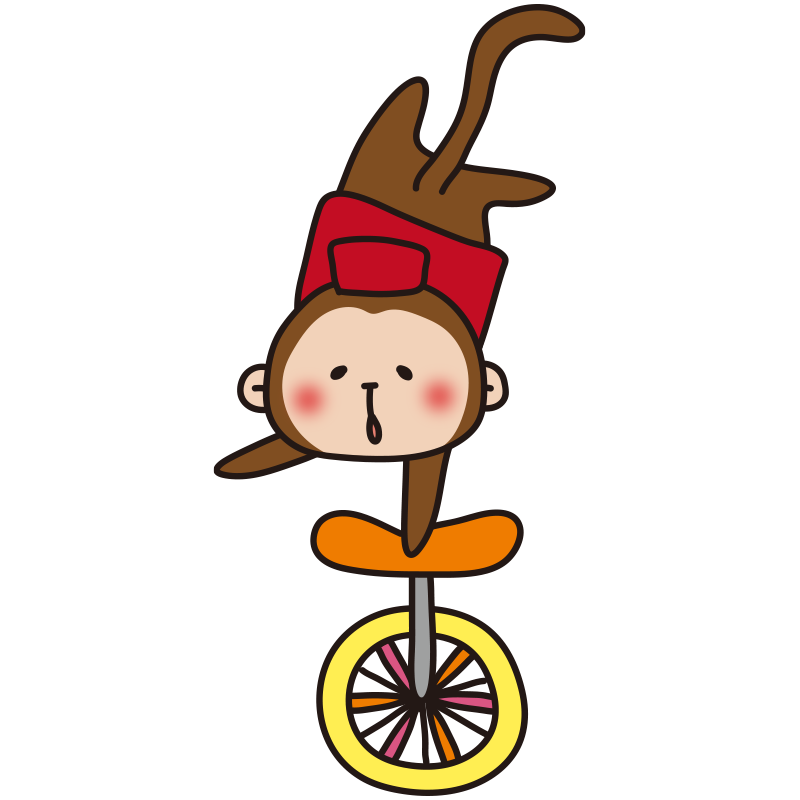 サーカスで一輪車に乗る猿