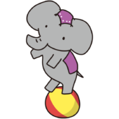 サーカスでボールに乗るゾウ