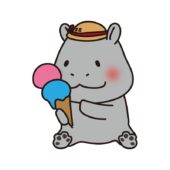 アイスクリームを持っているカバ