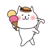 アイスクリームを持っている白い猫