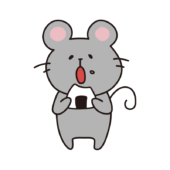 おにぎりを食べて驚くネズミ2
