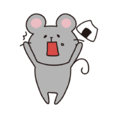 おにぎりを食べて驚くネズミ3