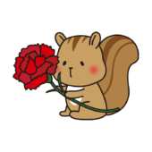 大きなカーネーションを持っているリス