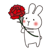 大きなカーネーションを持っている白いうさぎ