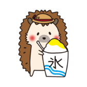 大きなカキ氷を持っているハリネズミ