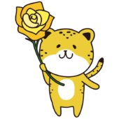 黄色い大きなバラを持っているチーター