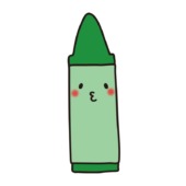 表情のある緑のクレヨン