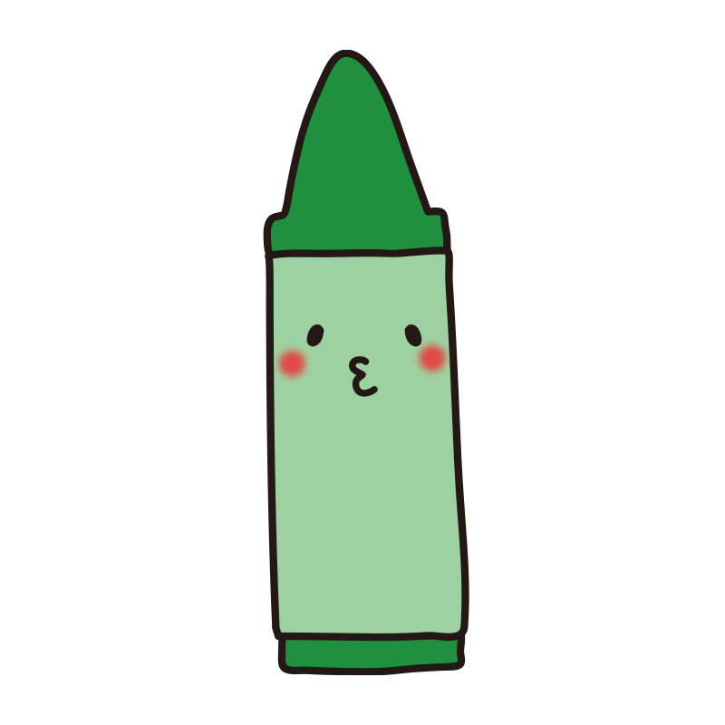 表情のある緑のクレヨン