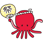 祭りのうちわを持っているタコ