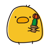 緋牡丹を持っているまんまるひよこ