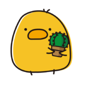 丸いサボテンを持っているまんまるひよこ