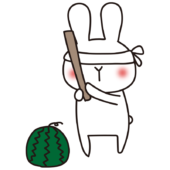 スイカ割りをする白いうさぎ