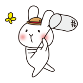 虫取り網で蝶を追いかける白いうさぎ