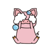 泡で顔が隠れているぶた