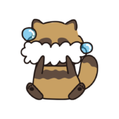 泡で顔が隠れているタヌキ