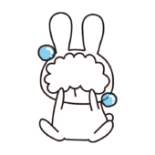 泡で顔が隠れている白いうさぎ