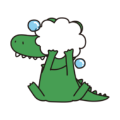 泡で顔が隠れているワニ