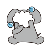 泡で顔が隠れているゾウ