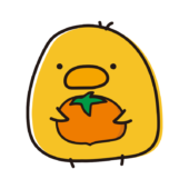 柿を持っているまんまるひよこ