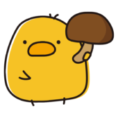 シイタケを持っているまんまるひよこ
